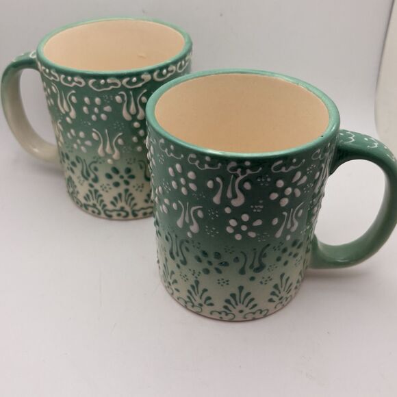 Handmade Turkish Mugs Textured Colorful Pair of Ceramic Glaze Coffee Cup Turkey - Picture 1 of 6